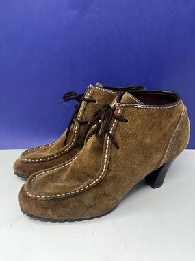 Bijou Leather Suede Lace-Up Heeled Ankle Booties 8